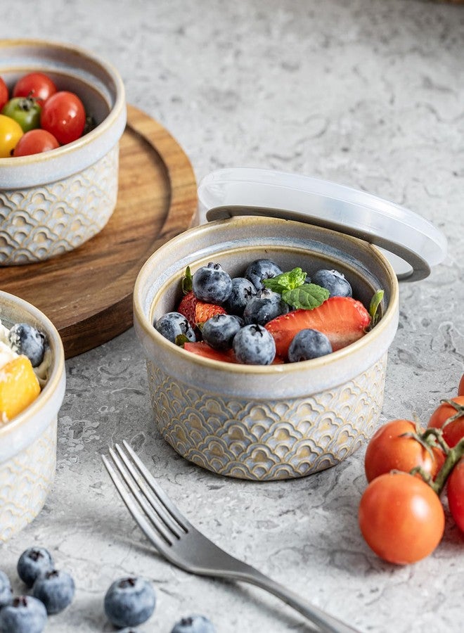 MISSYSSIM Creme Brulee Ramekins with Covers, Ceramic Souffle Ramekin with Lid, Small Baking Dishes, Food Storage Containers Serving Bolws with Lids for Lunch, Dessert, Fruit, Grey Cloud - Image 2
